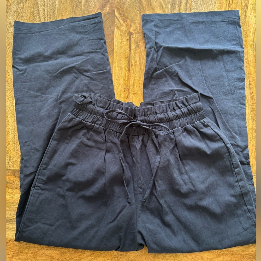 Navy Blue Wide-Leg Pants with Drawstring Waist